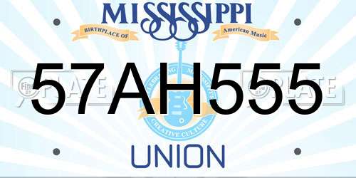 57AH555 Mississippi License Plate