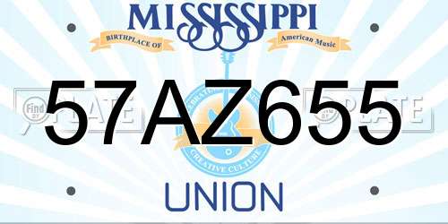 57AZ655 Mississippi License Plate