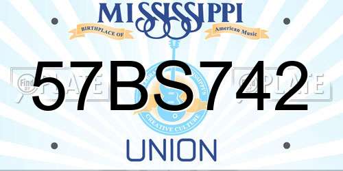 57BS742 Mississippi License Plate