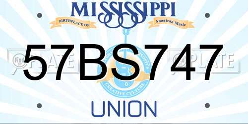 57BS747 Mississippi License Plate