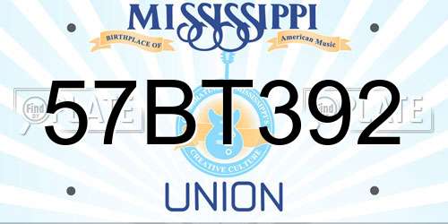 57BT392 Mississippi License Plate