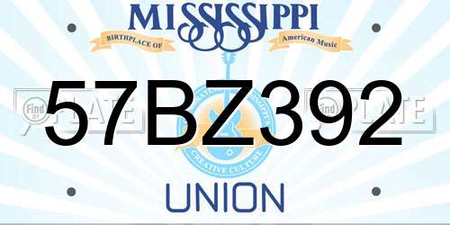 57BZ392 Mississippi License Plate