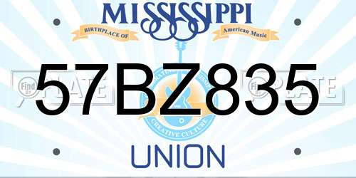 57BZ835 Mississippi License Plate
