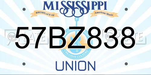 57BZ838 Mississippi License Plate