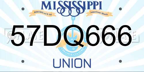 57DQ666 Mississippi License Plate
