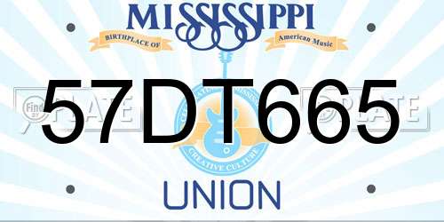 57DT665 Mississippi License Plate