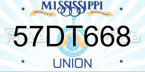 57DT668 Mississippi License Plate