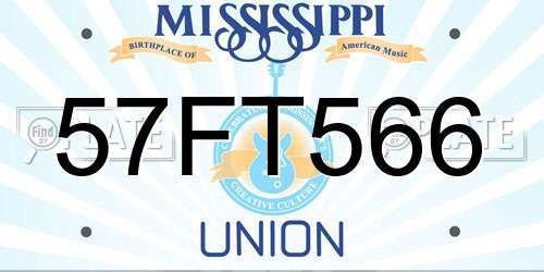 57FT566 Mississippi License Plate