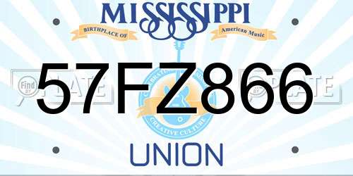 57FZ866 Mississippi License Plate