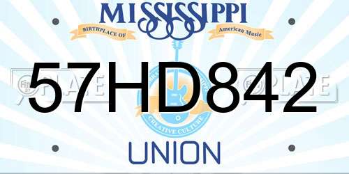 57HD842 Mississippi License Plate