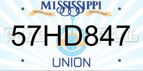 57HD847 Mississippi License Plate