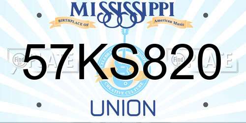 57KS820 Mississippi License Plate