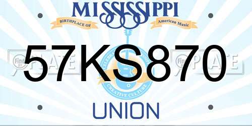57KS870 Mississippi License Plate
