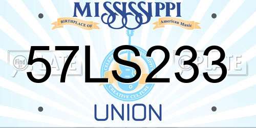 57LS233 Mississippi License Plate