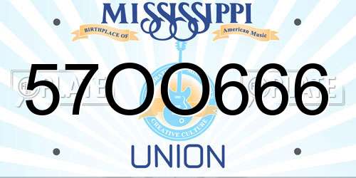 57OO666 Mississippi License Plate