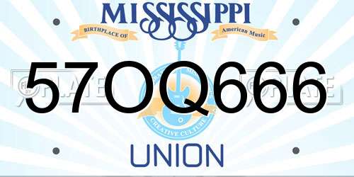 57OQ666 Mississippi License Plate
