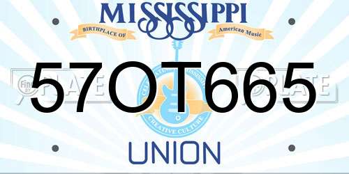 57OT665 Mississippi License Plate