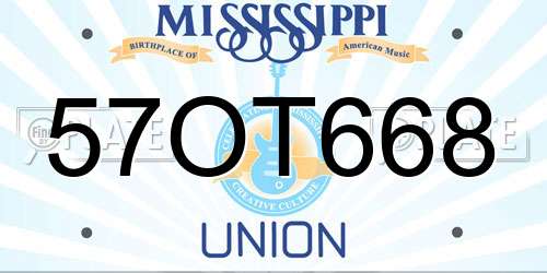 57OT668 Mississippi License Plate