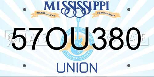 57OU380 Mississippi License Plate