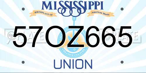 57OZ665 Mississippi License Plate