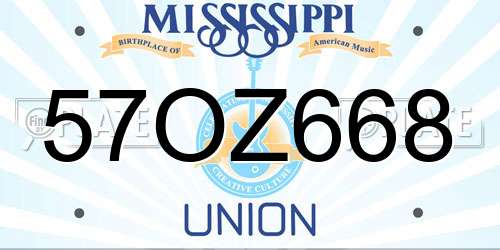 57OZ668 Mississippi License Plate