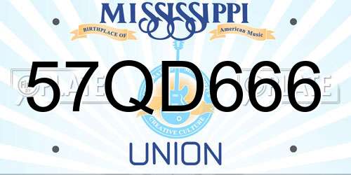 57QD666 Mississippi License Plate