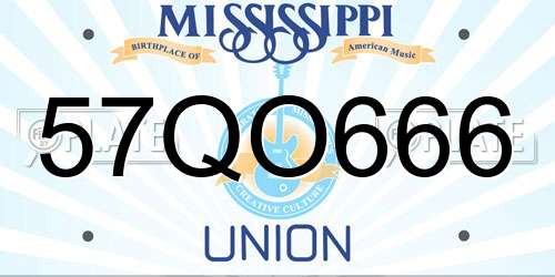 57QO666 Mississippi License Plate