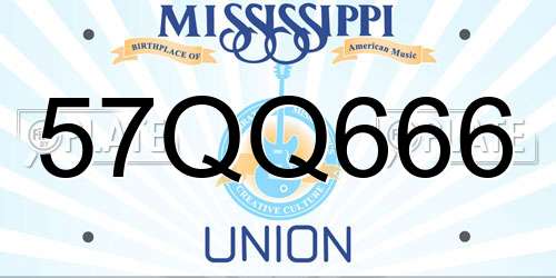 57QQ666 Mississippi License Plate