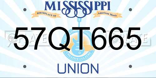 57QT665 Mississippi License Plate
