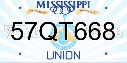 57QT668 Mississippi License Plate