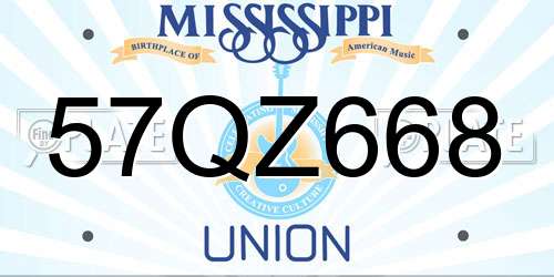 57QZ668 Mississippi License Plate