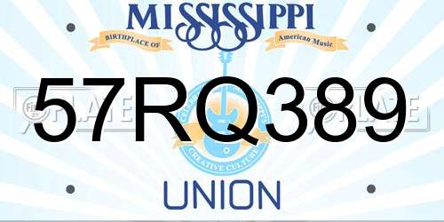57RQ389 Mississippi License Plate