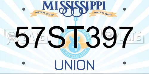 57ST397 Mississippi License Plate