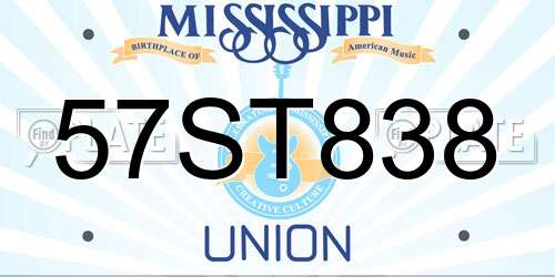 57ST838 Mississippi License Plate