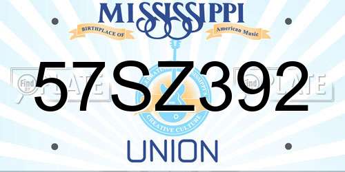 57SZ392 Mississippi License Plate