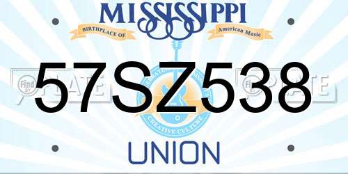 57SZ538 Mississippi License Plate