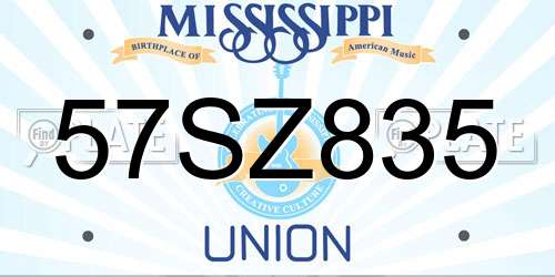 57SZ835 Mississippi License Plate