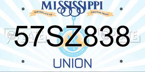 57SZ838 Mississippi License Plate