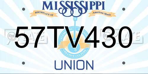 57TV430 Mississippi License Plate