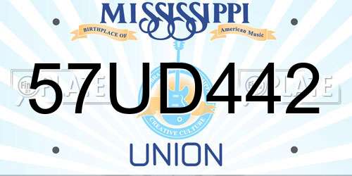 57UD442 Mississippi License Plate