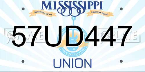 57UD447 Mississippi License Plate