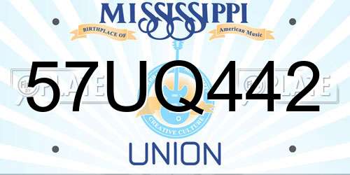 57UQ442 Mississippi License Plate