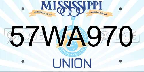 57WA970 Mississippi License Plate