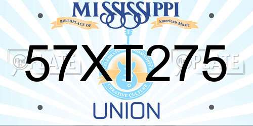 57XT275 Mississippi License Plate
