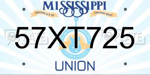 57XT725 Mississippi License Plate