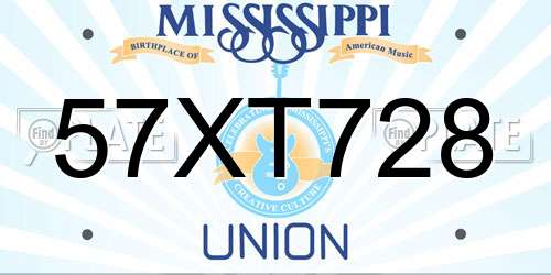 57XT728 Mississippi License Plate