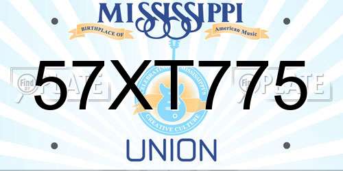 57XT775 Mississippi License Plate