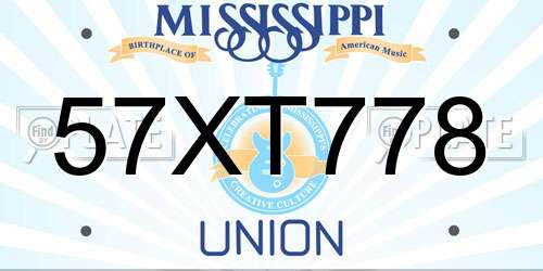 57XT778 Mississippi License Plate