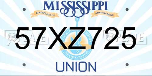 57XZ725 Mississippi License Plate