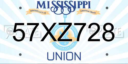57XZ728 Mississippi License Plate